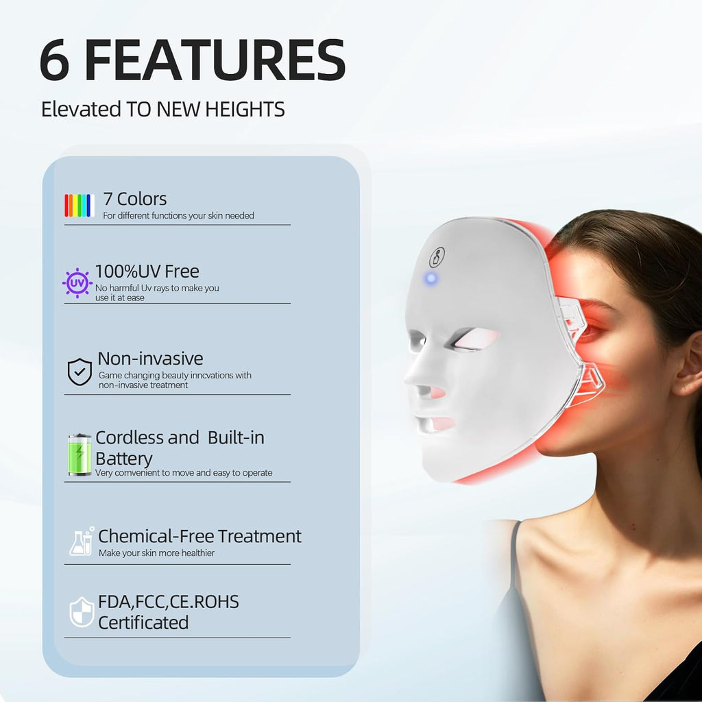 Cordless 7-Color LED Light Therapy Facial Mask