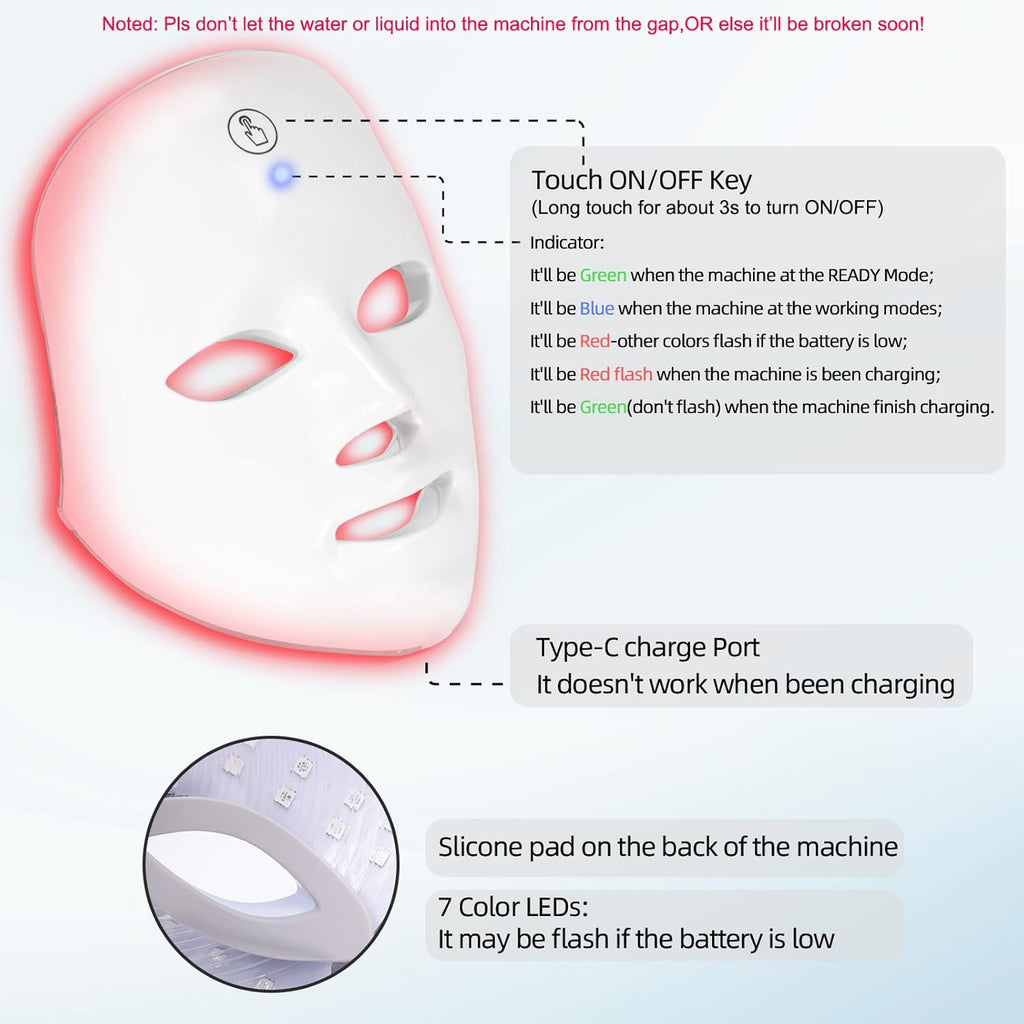 Cordless 7-Color LED Light Therapy Facial Mask